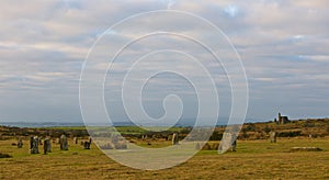 Hurlers standing stones at sunrise