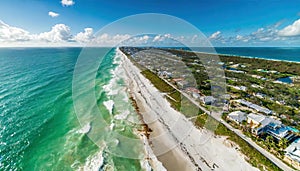 Hurricane aftermath and destruction of homes and coastal beach erosion and ocean front homes and buildings. Calm after the storm