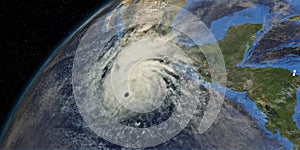 Hurricane approaching California. Shot from Space. Elements of this 3D rendering are furnished by NASA