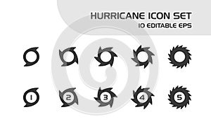 Hurricane categories. Intensity rates. Icon set. Weather and map vector illustration