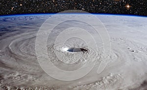 Hurricane cyclone storm with eye from above