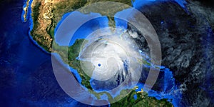 Hurricane Eta making Landfall in Nicaragua. Shot from Space. Elements of this 3D illustration are furnished by NASA