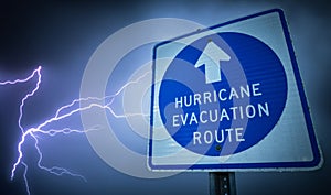 Hurricane Evacuation Route Sign, with Lightning