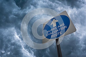 Hurricane Evacuation Sign Against a Stormy Sky