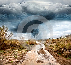 Hurricane and Flooded road