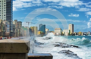 Hurricane in Havana with huge sea waves