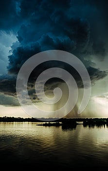 Hurricane over louisiana. Storm clouds and rain over the Mississippi