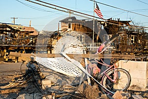 Hurricane Sandy burnt debris, Breezy Point, Queens photo