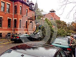 Hurricane Sandy damage over car
