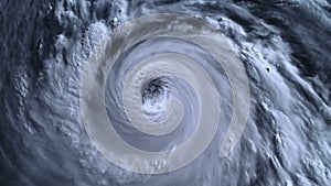 The hurricane storm with lightning over the ocean., satellite view.