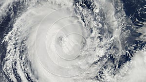 Hurricane Storm, over the earth, satellite view.