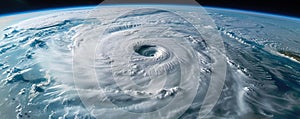 A hurricane swirling with immense power, representing the intensification of extreme weather events photo