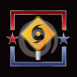 Hurricane warning sign inside star outline