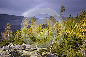 Hurricane wind in autumn mountains