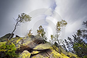 Hurricane wind in autumn mountains