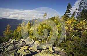 Hurricane wind in autumn mountains