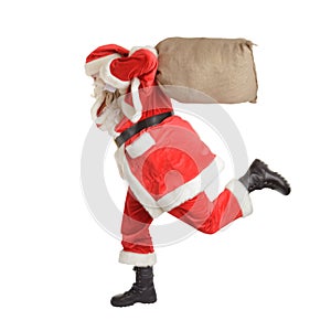 Hurried Santa Claus is running fast