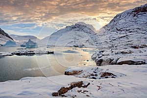 Hurry Inlet at dusk - King Christian X Land - Greenland photo