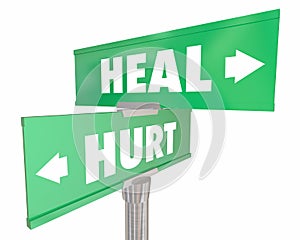 Hurt Vs Heal Injury Recovery Two Road Street Signs