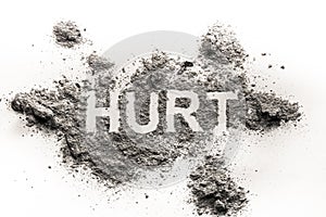 Hurt word as physical or emotional pain ache sickness photo