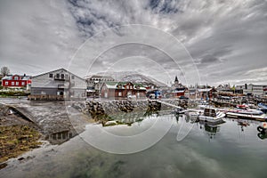 Husavik Harbor. Beautiful view of the historic town of Husavik