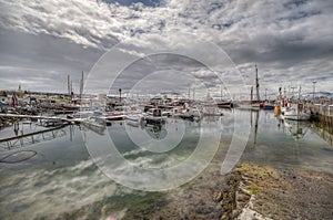 Husavik Harbor. Beautiful view of the historic town of Husavik