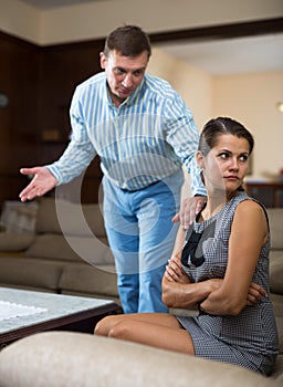 Husband calming upset wife