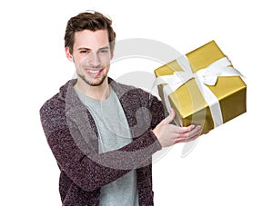 Husband hold a gift box for his wife