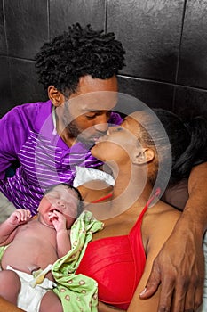 Husband Kisses His Wife After She Gives Birth At Home