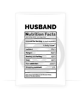 Husband Nutrition Facts Poster, vector