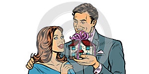 Husband and wife. House as a gift isolate on white background