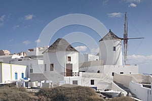 Huses and wind mill at Santorini at Greece