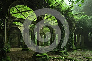 Hushed Ancient pergola forest. Generate Ai photo