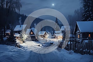 Hushed Snowy russian village street. Generate AI photo