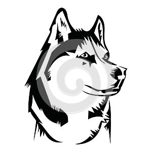 Husky logo. Portrait of a husky. Black and white dog head. Illustration of a pet. Tattoo.