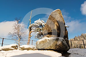 Hussite Rocks in the Sokole Mountains in winter