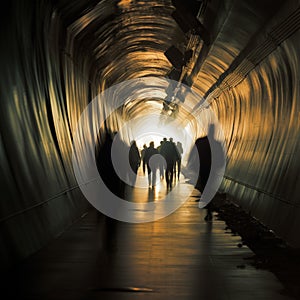 The daily hustle as people scurry through a busy railway tunnel