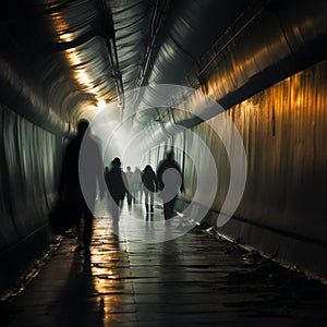 The daily hustle as people scurry through a busy railway tunnel