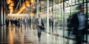 Hustle in Motion Blurry Long Exposure of Business Crowd in Office Lobby