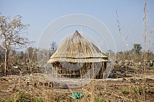 Hut being built, South Sudan photo