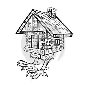 Hut on chicken legs engraving style vector