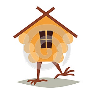 Hut on chicken legs vector. Cartoon house with window, baba yaga home