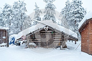 Hut covered in snow near Rovaniemi in Lapland, Finland