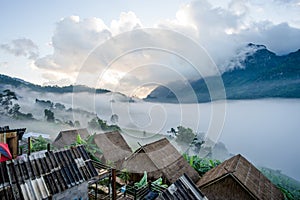 Hut and Doi Luang Mountain in Chiang Dao District of Chiang Mai Province