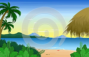 Hut Island Sea Summer Landscape Karma Kandara Beach Bali Illustration