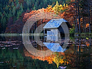 Hut on a lake.