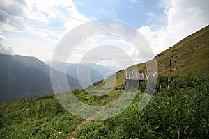 Hut in the mountains Summer landscape