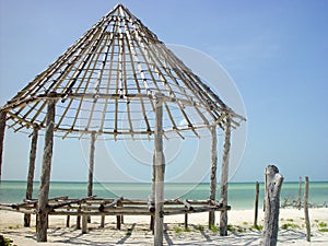 Hut palapa construction wood structure Holbox photo