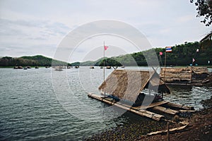 Hut rafts on the Lake in the mountains : Loei, Thailand