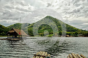 Hut rafts on the Lake in the mountains : Loei, Thailand